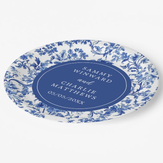 Delfts blauw Antiek Chinoiserie bruiloft Papieren Bordje (Gekanteld)