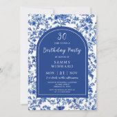 Delfts Blauw Antiek Chinoiserie Verjaardagsfeest Kaart (Voorkant)