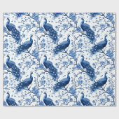 Delfts blauw  blauw Chinoiserie Peacock Cadeaupapier (Vlak)