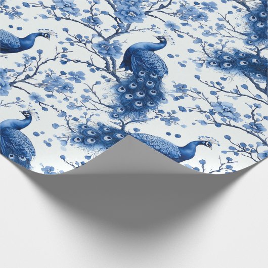 Delfts blauw  blauw Chinoiserie Peacock Cadeaupapier (Hoek)
