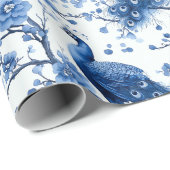 Delfts blauw  blauw Chinoiserie Peacock Cadeaupapier (Rol Hoek)