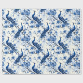 Delfts Blauw  Blauw Frans Chinoiserie Peacock Cadeaupapier (Vlak)
