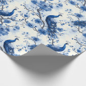 Delfts Blauw  Blauw Frans Chinoiserie Peacock Cadeaupapier (Hoek)