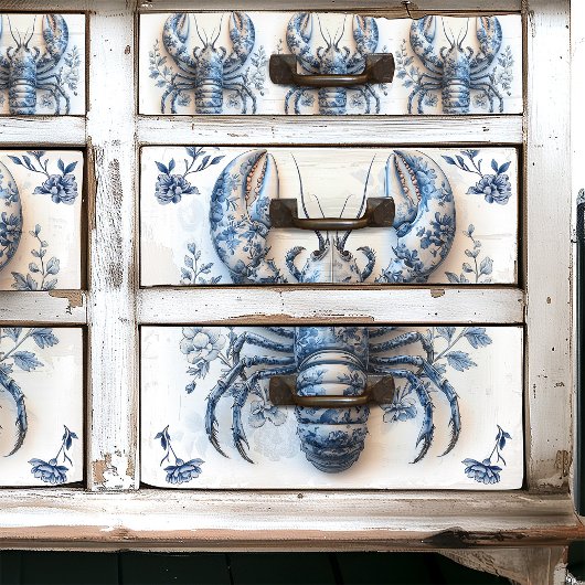 Delfts Blauw Bloemen Kreeft Kust Strand Cottage Tissuepapier