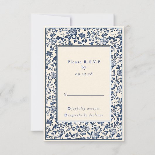 Delfts blauw  bloemen reactie rsvp (Voorkant)