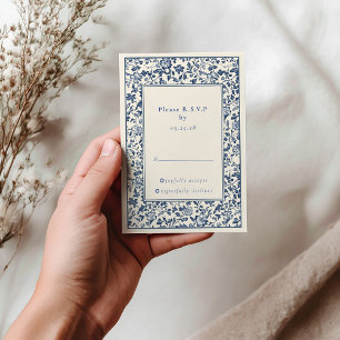 Delfts blauw  bloemen reactie rsvp kaartje