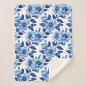 Delfts Blauw Bloemen Rozen Sherpa Deken (Voorkant)