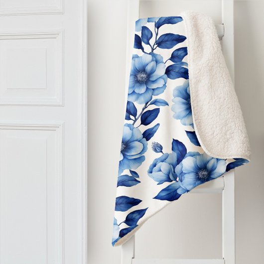 Delfts Blauw Bloemen Rozen Sherpa Deken