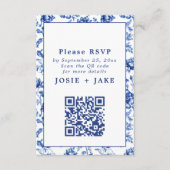 Delfts Blauw Bloemen RSVP met qr-code Informatiekaartje (Voorkant)