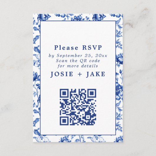 Delfts Blauw Bloemen RSVP met qr-code Informatiekaartje (Voorkant)