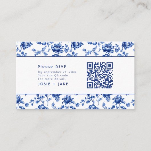 Delfts Blauw Bloemen RSVP met qr-code Informatiekaartje (Voorkant)