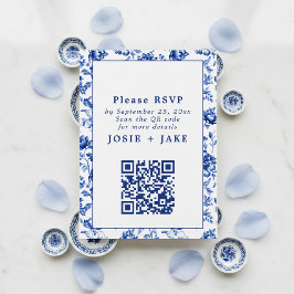 Delfts Blauw Bloemen RSVP met qr-code Informatiekaartje