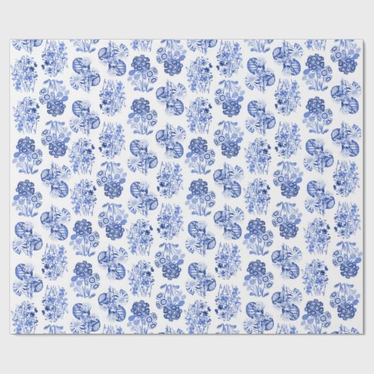 Delfts Blauw Bloemenwikkelpapier Cadeaupapier (Vlak)