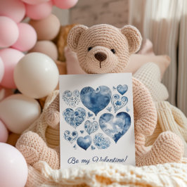 Delfts Blauw Bloemhart Gepersonaliseerd Valentijns Briefkaart