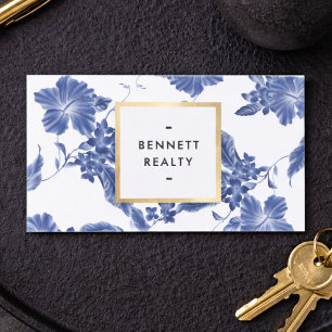 Delfts Blauw Bloemig Makelaar Elegant Visitekaartje
