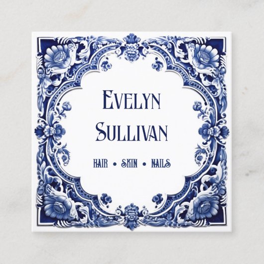 Delfts blauw bloemig visitekaartje (Voorkant)
