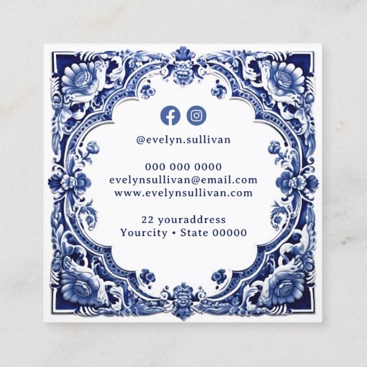 Delfts blauw bloemig visitekaartje (Achterkant)