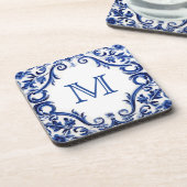 Delfts blauw bruiloft monogram bier onderzetter (Linkerzijde)