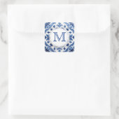 Delfts blauw bruiloft monogram vierkante sticker (Tas)