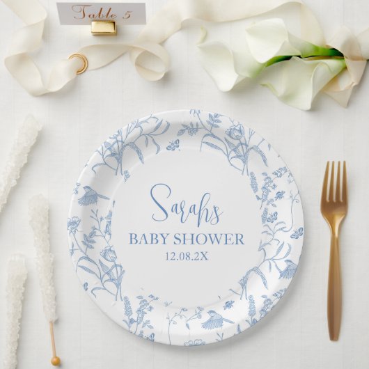 Delfts Blauw Chinoiserie Baby shower Jongen Papieren Bordje (Huwelijk)