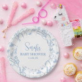 Delfts Blauw Chinoiserie Baby shower Jongen Papieren Bordje (Feest)