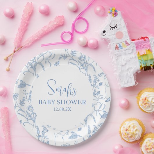 Delfts Blauw Chinoiserie Baby shower Jongen Papieren Bordje (Feest)