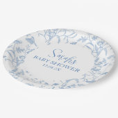Delfts Blauw Chinoiserie Baby shower Jongen Papieren Bordje (Gekanteld)