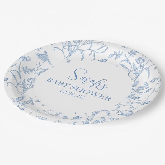Delfts Blauw Chinoiserie Baby shower Jongen Papieren Bordje (Gekanteld)