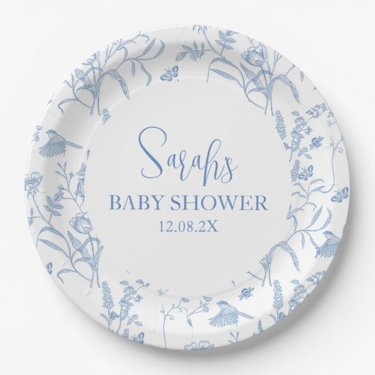 Delfts Blauw Chinoiserie Baby shower Jongen Papieren Bordje (Voorkant)
