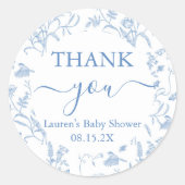Delfts Blauw Chinoiserie Baby shower Jongen Ronde Sticker (Voorkant)