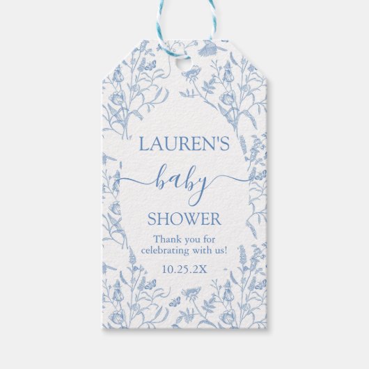 Delfts Blauw Chinoiserie Baby shower Jongensgesche Cadeaulabel (Voorkant)