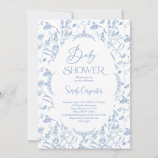 Delfts Blauw Chinoiserie Baby shower Jongensuitnod Kaart (Voorkant)