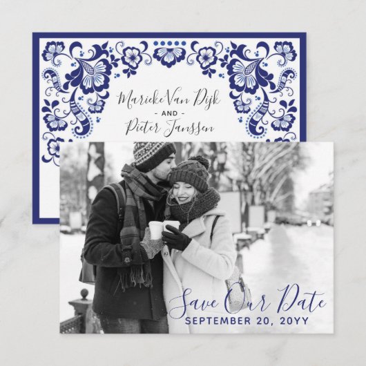 Delfts Blauw | Delft Blue Save The Date Foto Kaart (Voorkant / Achterkant)