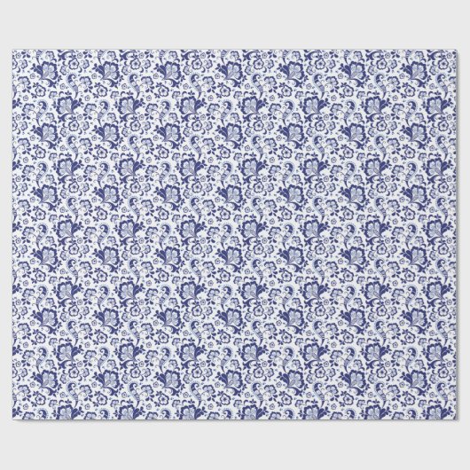 Delfts Blauw | Delfts Blauw Bloemen Nederlands Huw Cadeaupapier (Vlak)