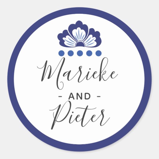 Delfts Blauw Delfts Blauw Nederlands Bruiloft Gepe Ronde Sticker (Voorkant)