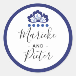 Delfts Blauw Delfts Blauw Nederlands Bruiloft Gepe Ronde Sticker