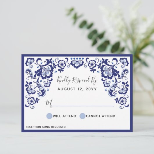 Delfts Blauw | Delfts Blauw Nederlands Bruiloft RS RSVP Kaartje (Staand voorkant)