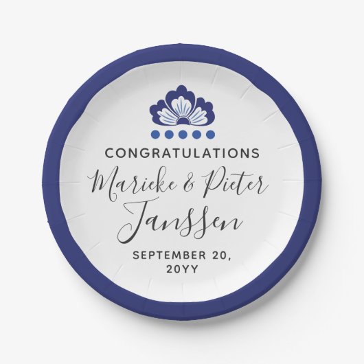 Delfts Blauw Delfts Blauw Nederlands Trouwtaart Papieren Bordje (Voorkant)