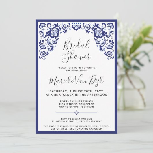 Delfts Blauw | Delfts blauw Nederlands Vrijgezelle Kaart (Staand voorkant)