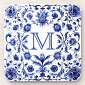 Delfts blauw design monogram bier onderzetter (Voorkant)