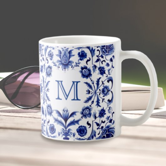 Delfts blauw design monogram koffiemok