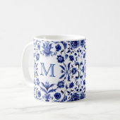 Delfts blauw design monogram koffiemok (Voorkant links)