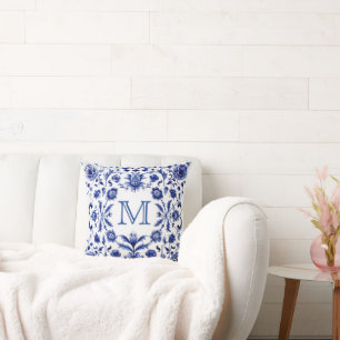Delfts blauw design monogram kussen