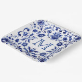 Delfts blauw design monogram papieren bordje (Gebogen)