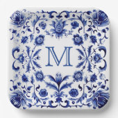 Delfts blauw design monogram papieren bordje (Voorkant)