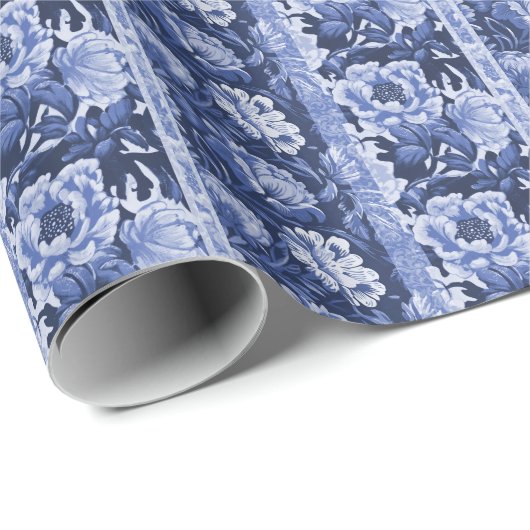 Delfts Blauw en Wit Antiek Bloempatroon Cadeaupapier (Rol Hoek)