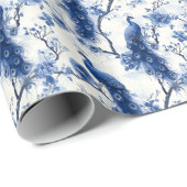 Delfts Blauw Franse Chinoiserie Peacock Cadeaupapier (Rol Hoek)
