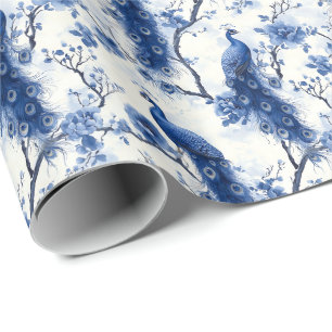 Delfts Blauw Franse Chinoiserie Peacock Cadeaupapier