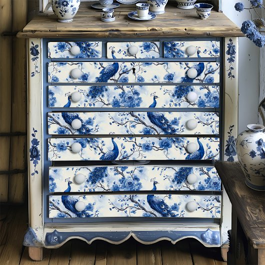 Delfts Blauw  Franse Chinoiserie Peacock Tissuepapier