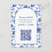 Delfts blauw geïnspireerde bloemen RSVP-QR-code Informatiekaartje (Voorkant)